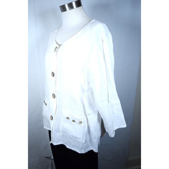 White 100% Linen Oversized Jacket Button up Roll-up Sleeves Made in Italy Sz M - Picture 5 of 13